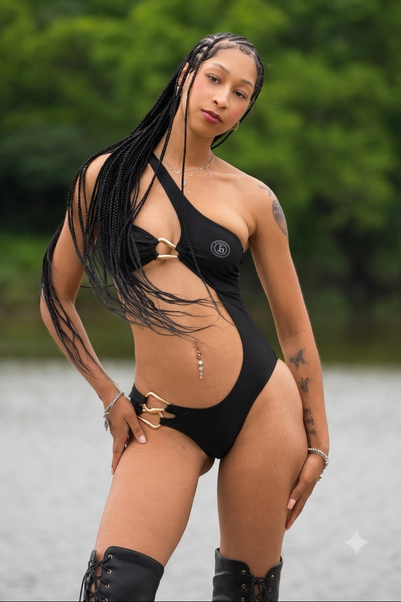 Black Cutout One-Piece Swimsuit - Large